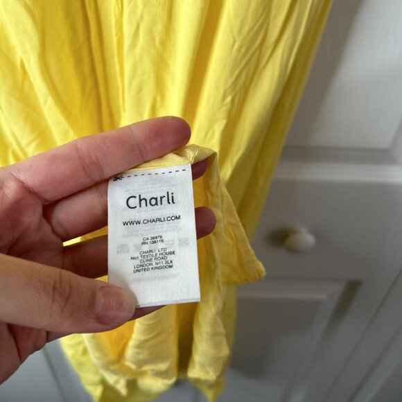 Charli Nevin Yellow V-Neck Ruched Drawstring Midi Dress Women's Size 8 - Picture 7 of 11